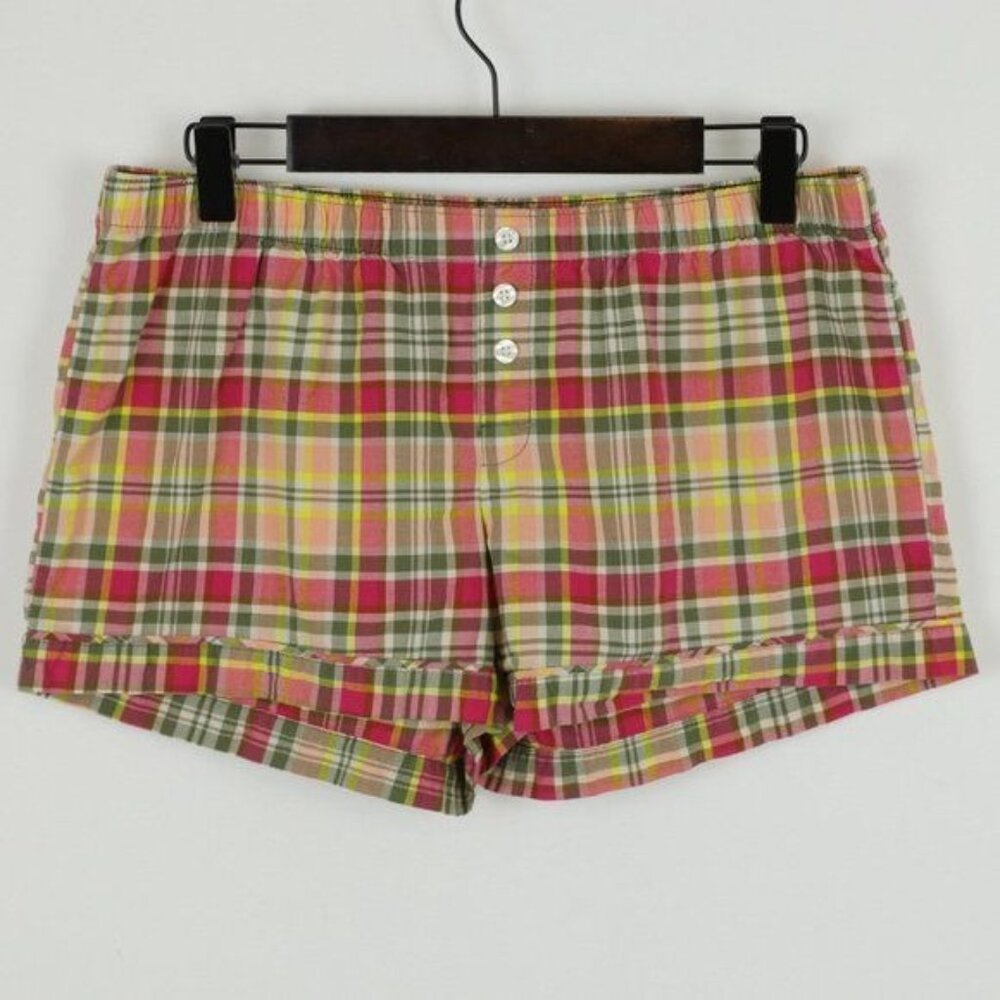 Xhilaration Women's Small Pink Green Plaid Pull On Pajama Shorts